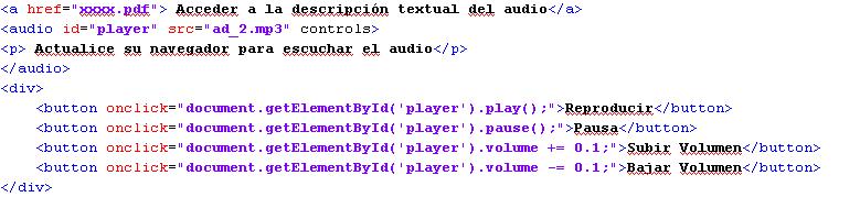 El codigo de incrustar un audio y su alternativa textual