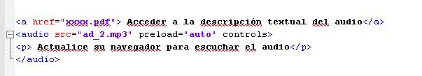 El codigo de incrustar un audio y su alternativa textual